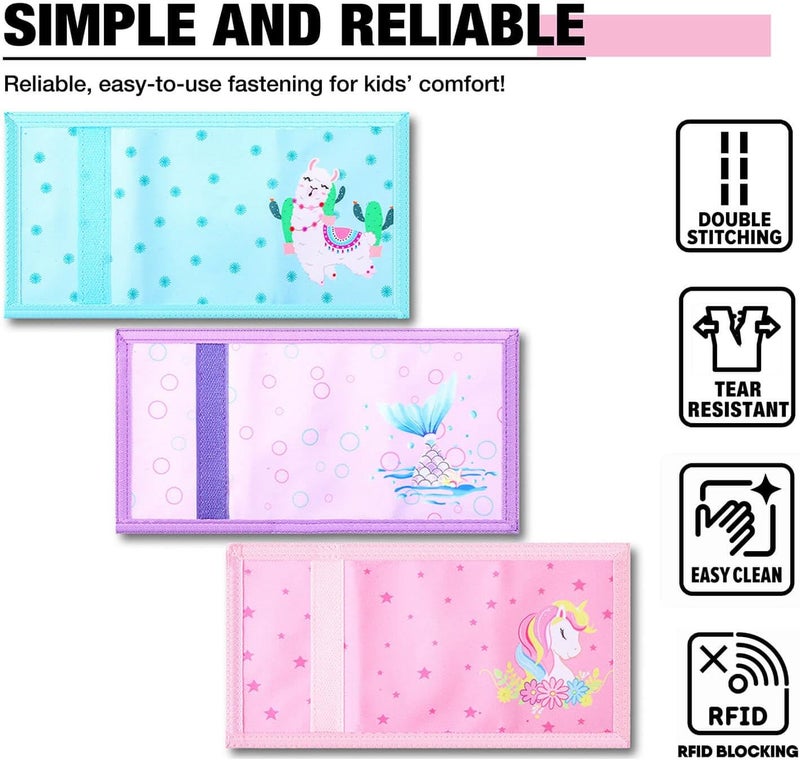 Amutta 3 Pieces Kids Wallet for Girls and Women - Little Girls Wallet for Kids with Magic Sticker, Toddler Wallet for Girls with Coin Pocket, RFID Unicorn Wallet Girls Gift Ideas - Image 4